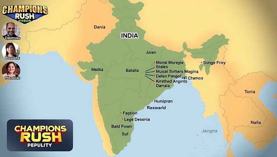 Champions Rush - Regional Popularity in India Champions Rush regional popularity map showing India with highlighted states where the game is most popular